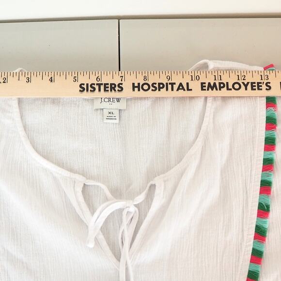 J Crew Women's XL Top Boho BeachTunic Cover-Up Layering White Tassels Fringe - Picture 5 of 9